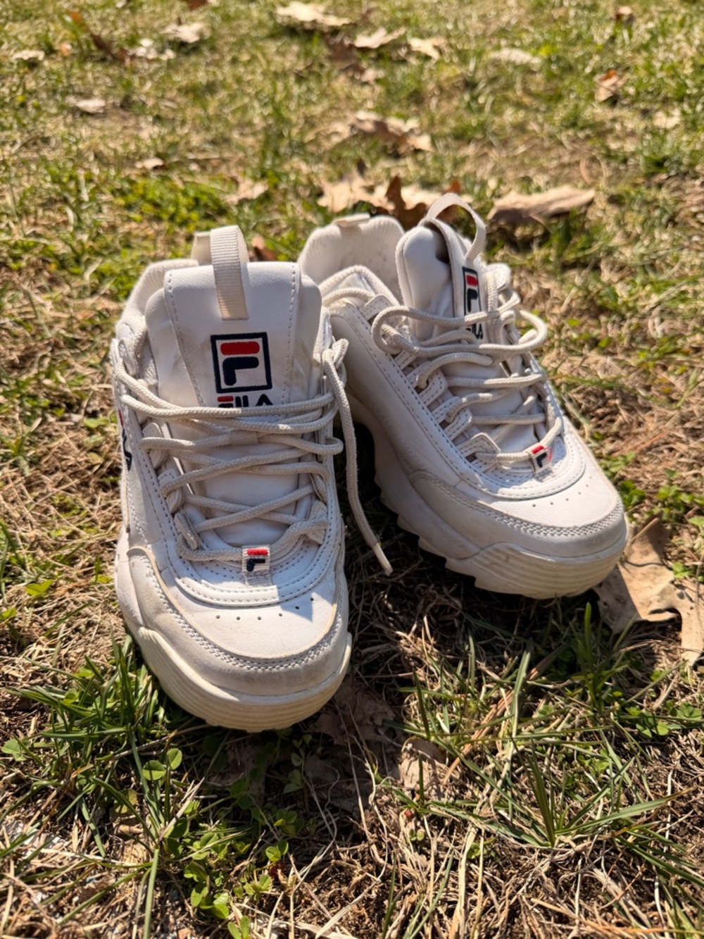 Fila White Sneakers with Red & Navy Logo Accents